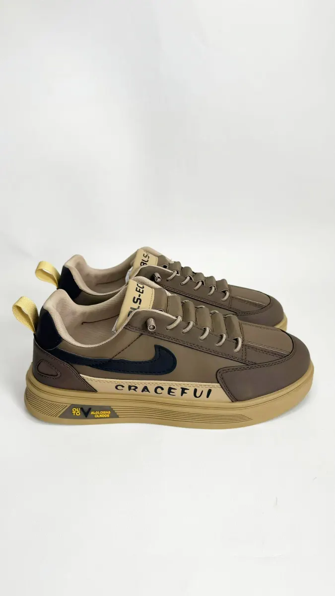 Premium Brown & Gold Casual Sneakers