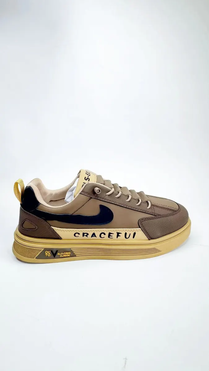 Premium Brown & Gold Casual Sneakers