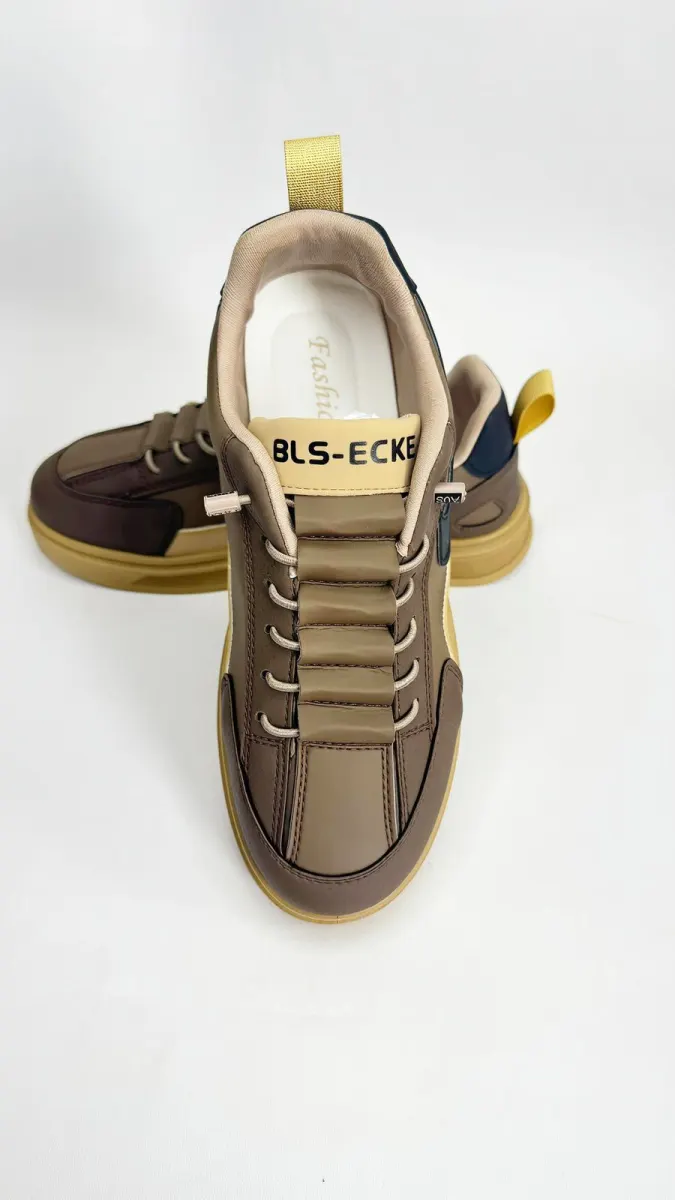 Premium Brown & Gold Casual Sneakers